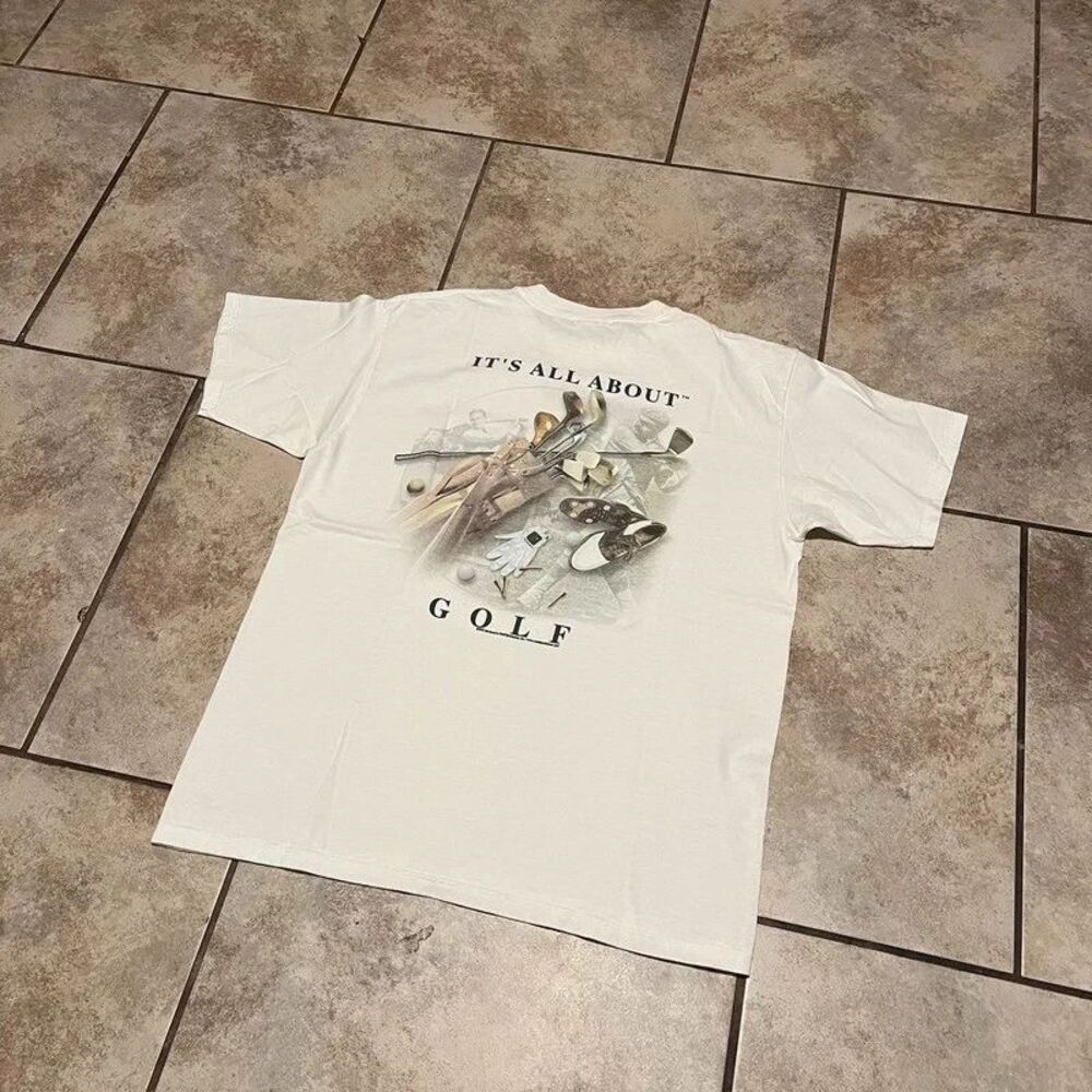 Vintage Anvil Its All About Golf T Shirt Mens L White Graphic Tee Sports Club